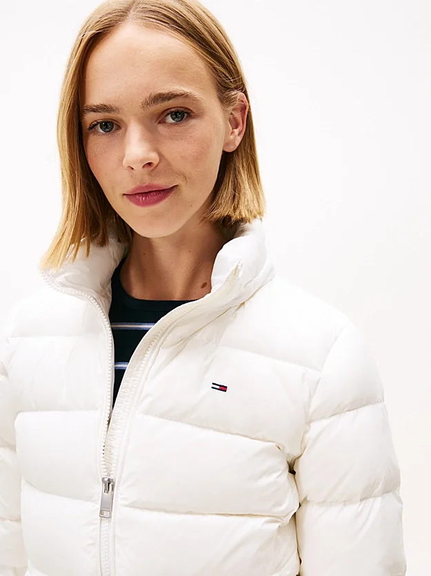Tommy Hilfiger TJW Basic Kapüşonlu Kuş Tüyü Kadın Beyaz Ceket DW0DW18312YBL