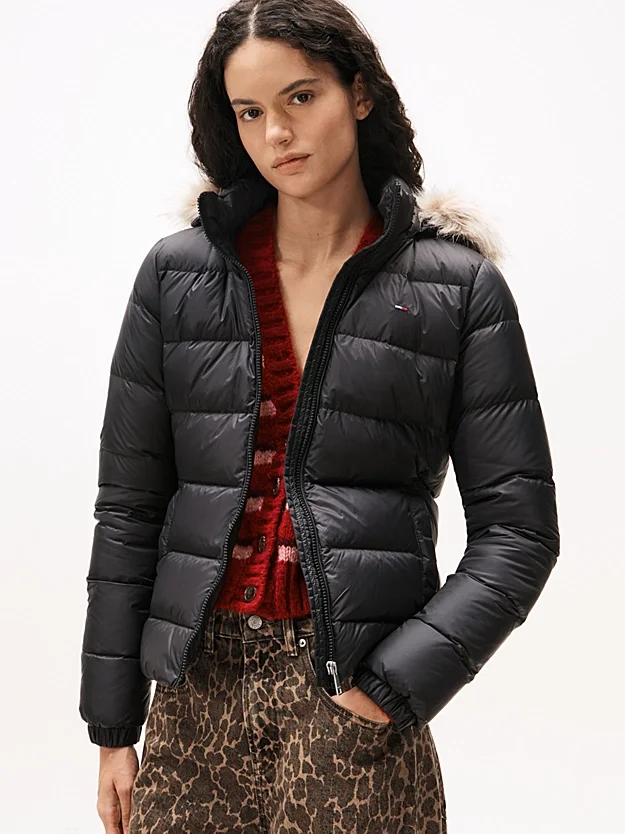 Tommy Hilfiger TJW Basic Kapüşonlu Kuş Tüyü Kadın Siyah Ceket DW0DW18312BDS