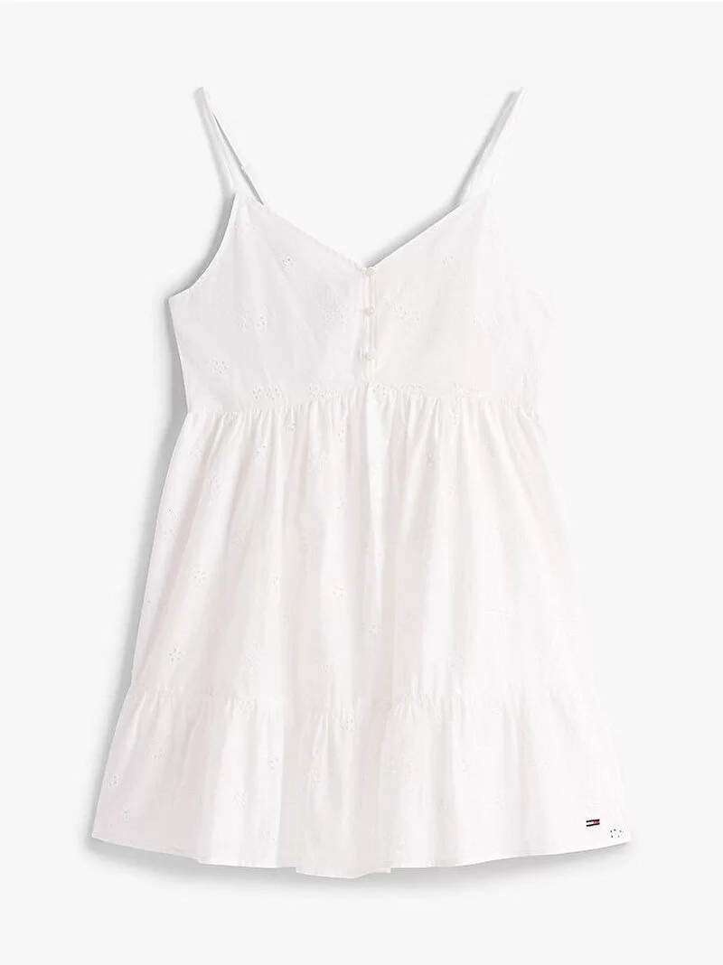 Tommy Jeans TJW BRODERIE ANGLAISE DRESS Kadın Beyaz Elbise DW0DW21165YBL