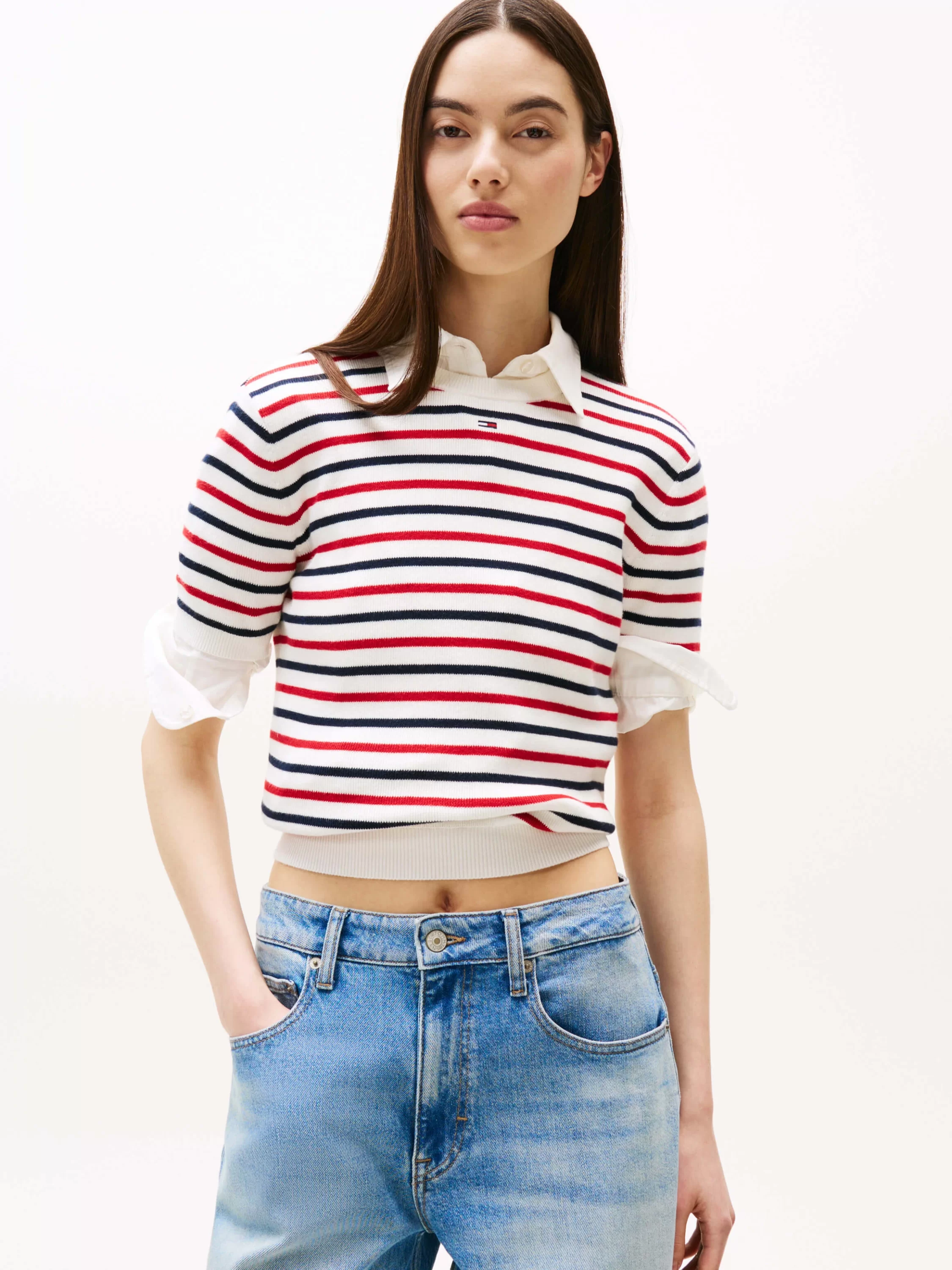 Tommy Jeans TJW ESSENTIAL SS SWEATER Kadın Beyaz Kazak DW0DW193360FG