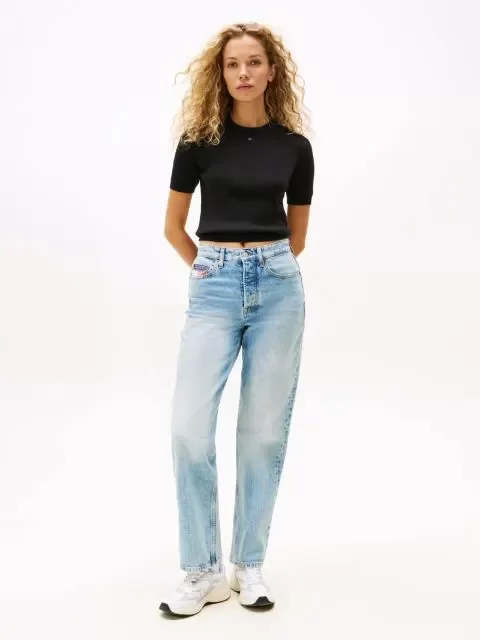 Tommy Jeans TJW ESSENTIAL SS SWEATER Kadın Siyah Kazak DW0DW19336BDS