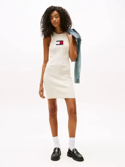 Tommy Jeans TJW FLAG SWEATER MINI DRESS EXT Kadın Beyaz Elbise DW0DW20877YBL