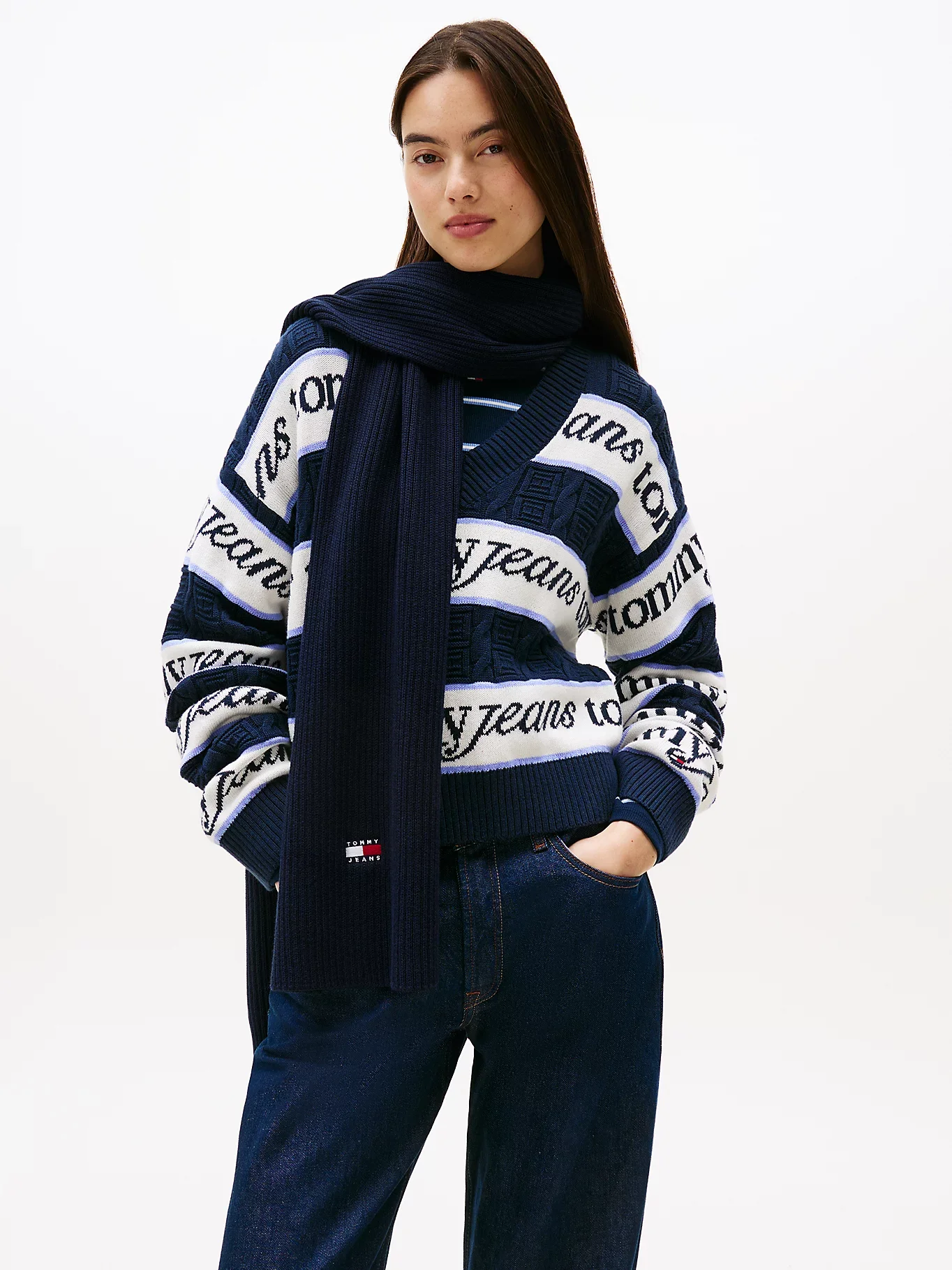 Tommy Jeans TJW Heritage Core Kadın Mavi Eşarp AW0AW18045C1G