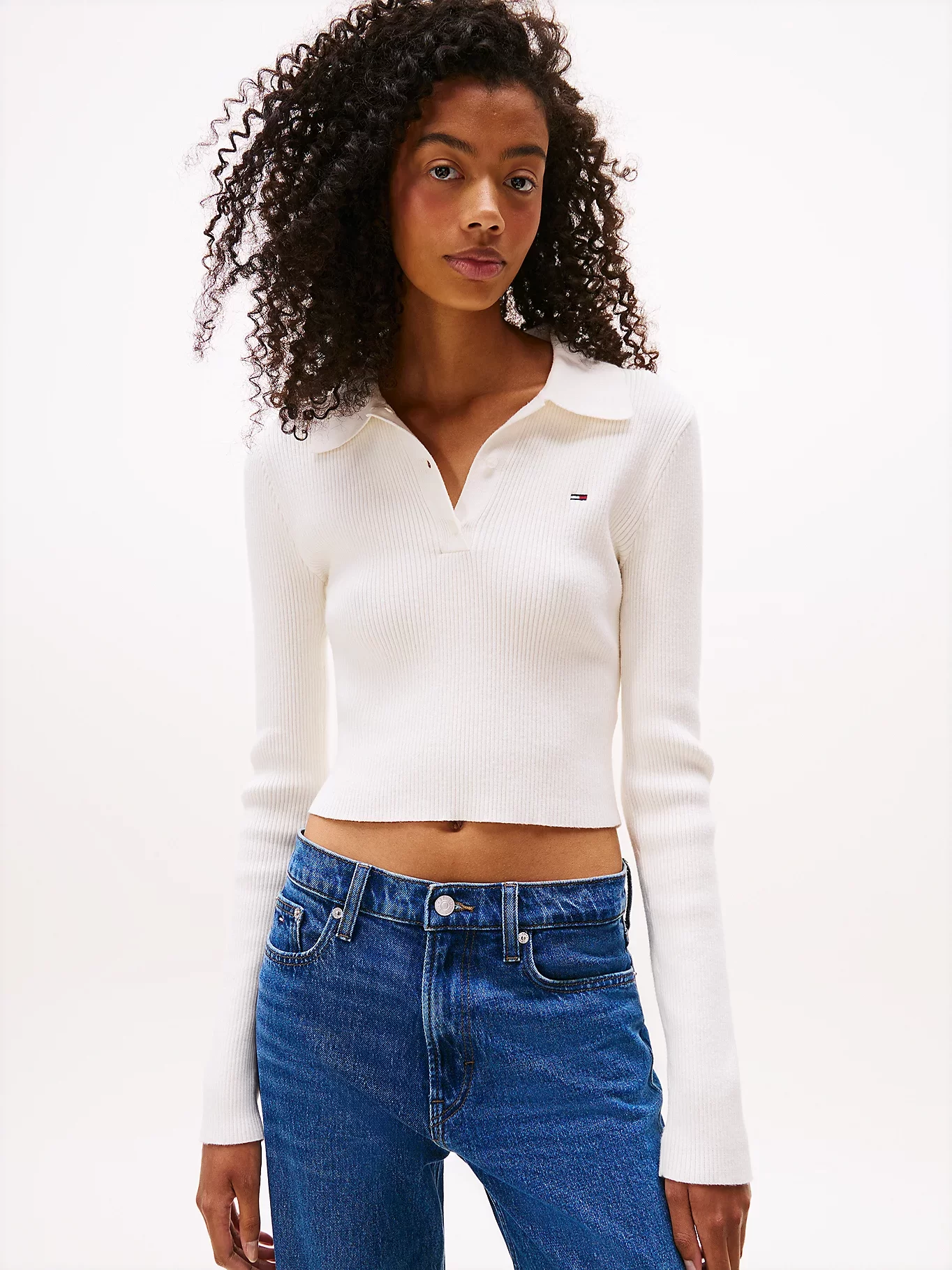 Tommy Jeans TJW Klasik Polo Uzun Kollu Kadın Kazak DW0DW21829YBH