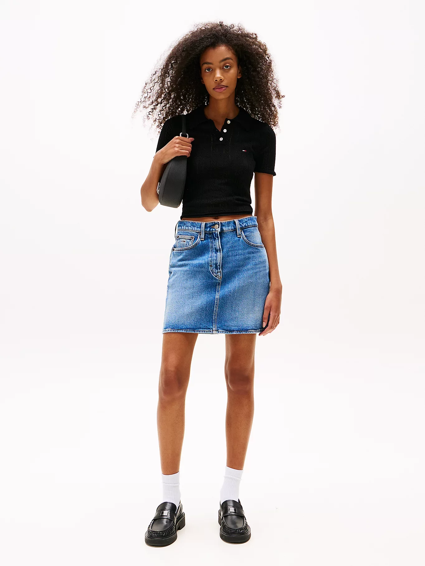 Tommy Jeans TJW POINTELLE POLO Kadın Siyah Kazak DW0DW20965BDS