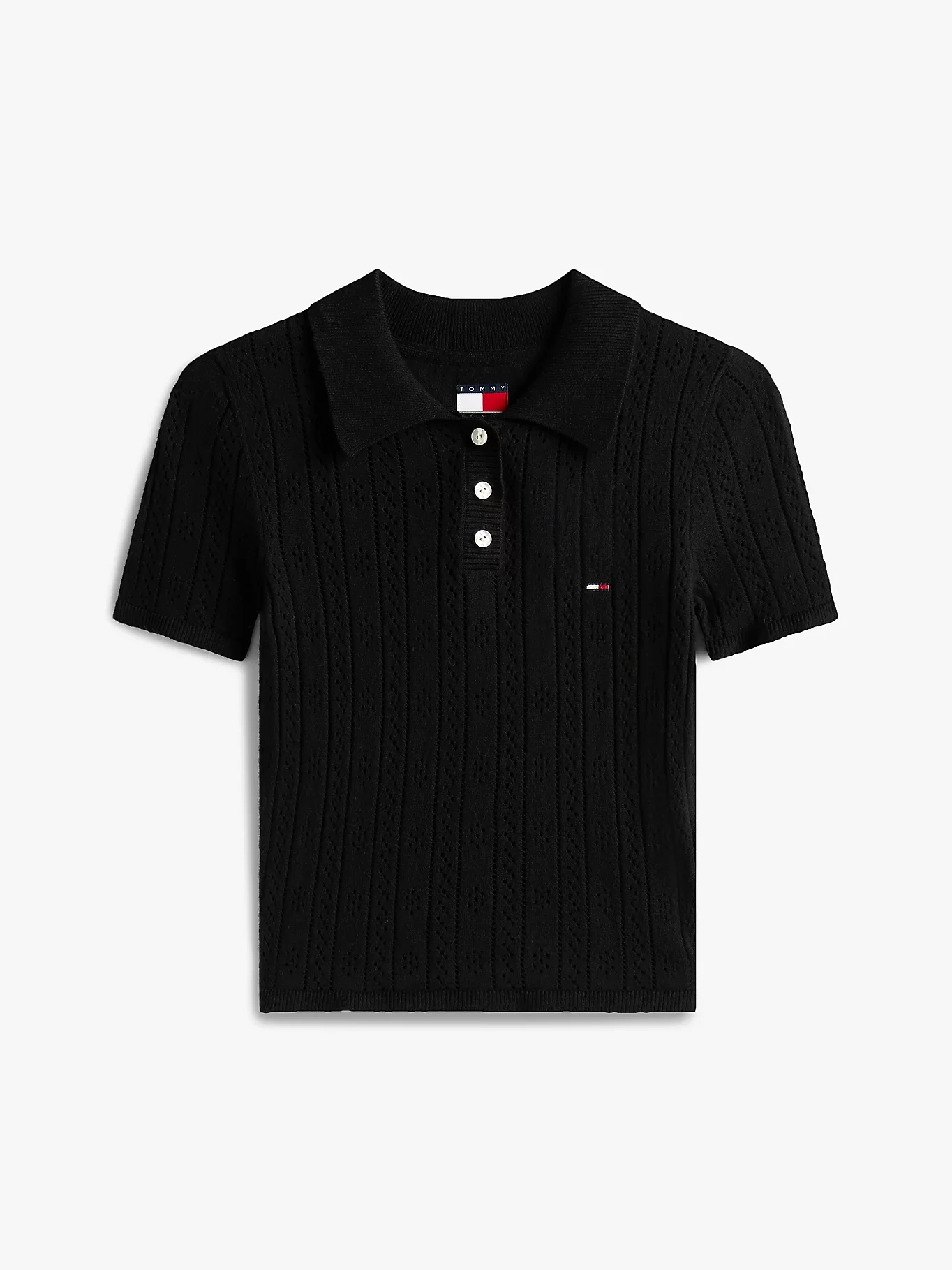 Tommy Jeans TJW POINTELLE POLO Kadın Siyah Kazak DW0DW20965BDS