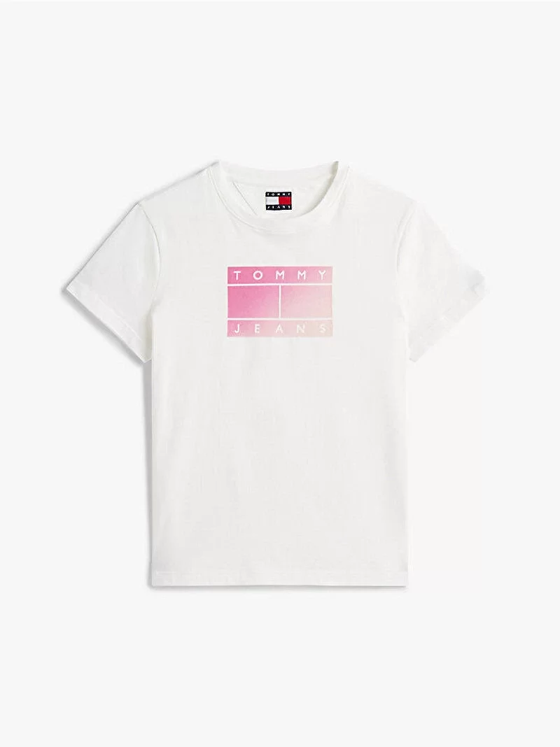 Tommy Jeans TJW REG GRADIENT FLAG SS Kadın Beyaz T-shirt DW0DW20905YBL