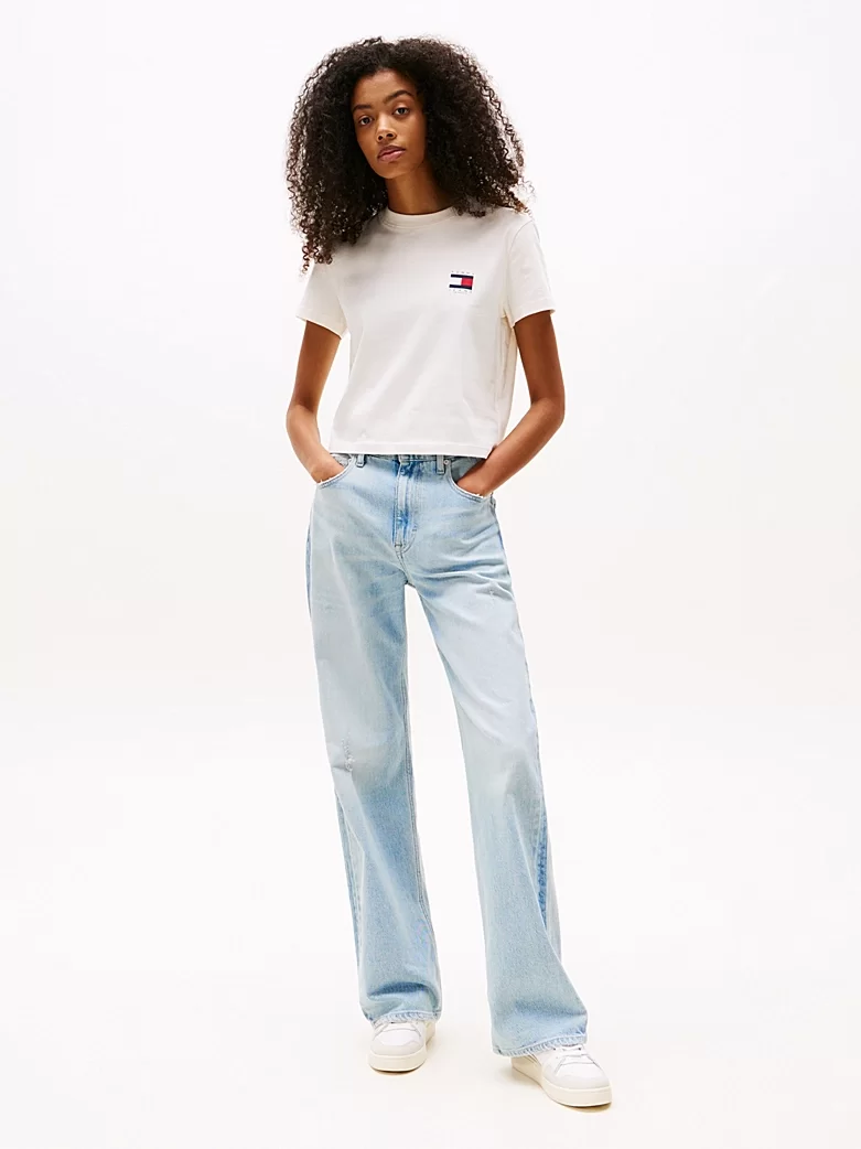 Tommy Jeans TJW REG SH TOMMY US FLAG SS TEE Kadın Beyaz T-shirt DW0DW21423YBH