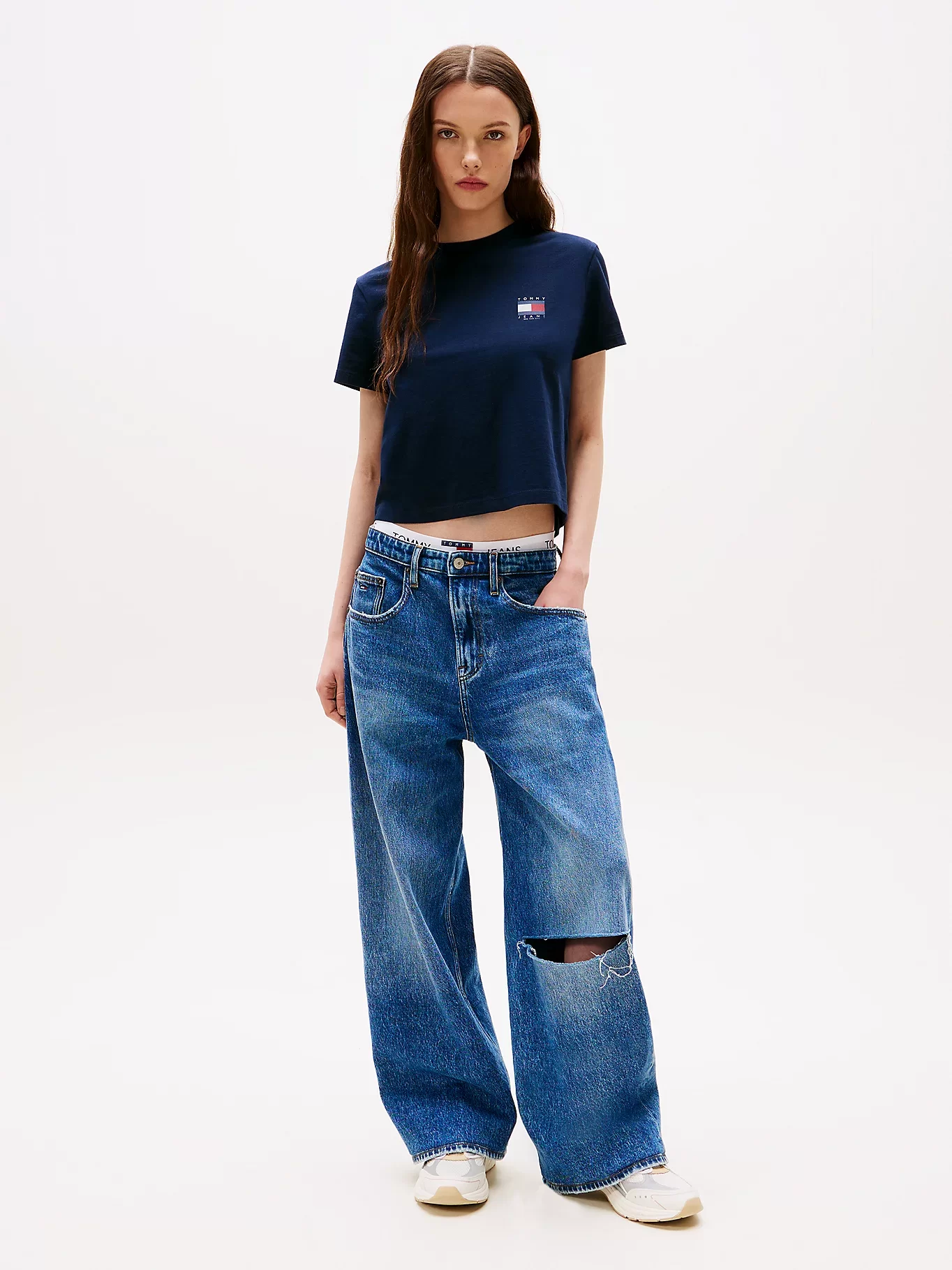 Tommy Jeans TJW REG SH TOMMY US FLAG SS TEE Kadın Mavi T-shirt DW0DW21423C1G