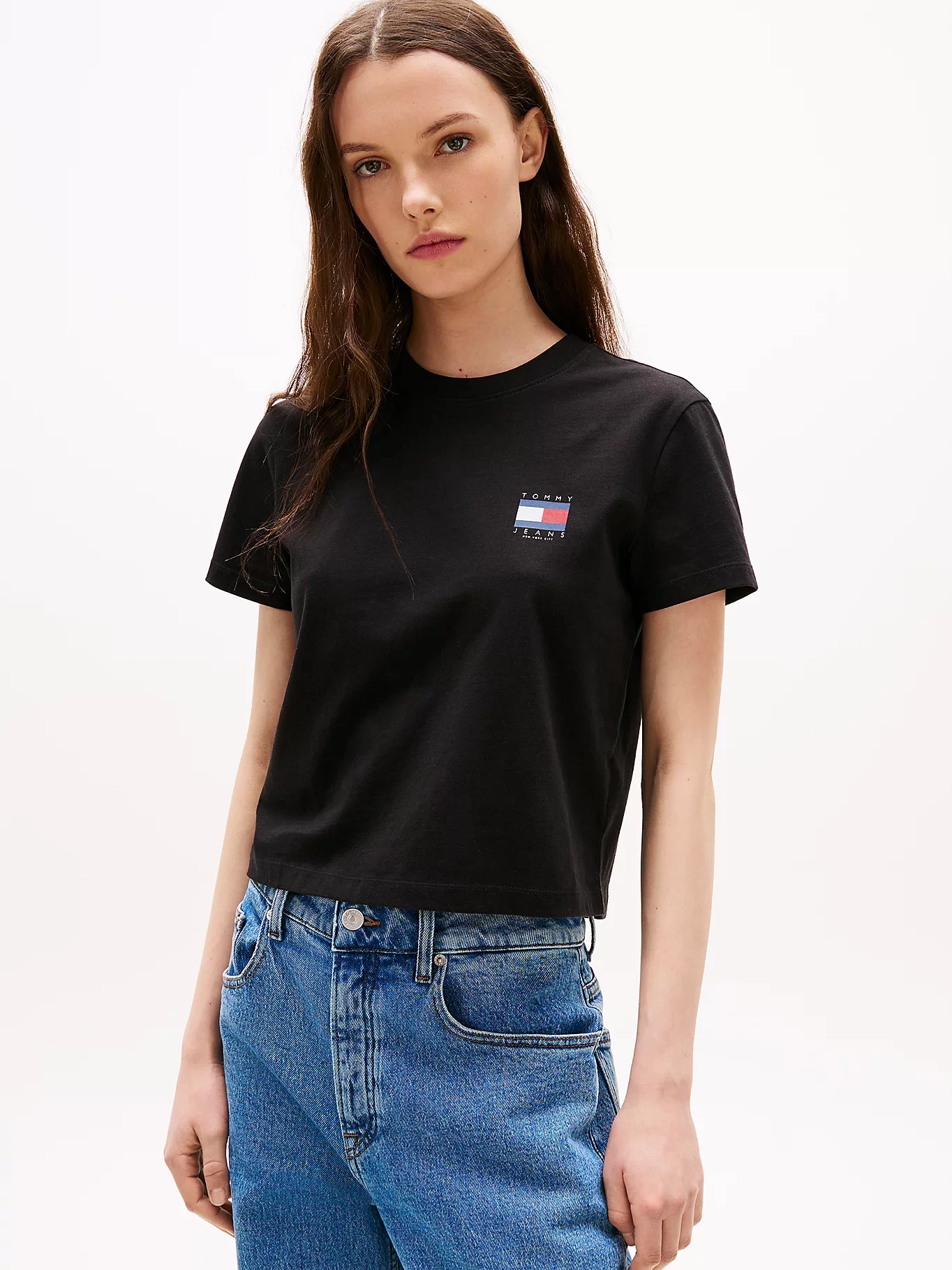 Tommy Jeans TJW REG SH TOMMY US FLAG SS TEE Kadın Siyah T-shirt DW0DW21423BDS