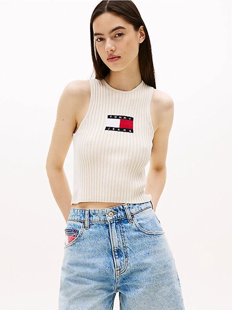 Tommy Jeans TJW RIB RACER TANK Kadın Beyaz Kazak DW0DW20975YBL