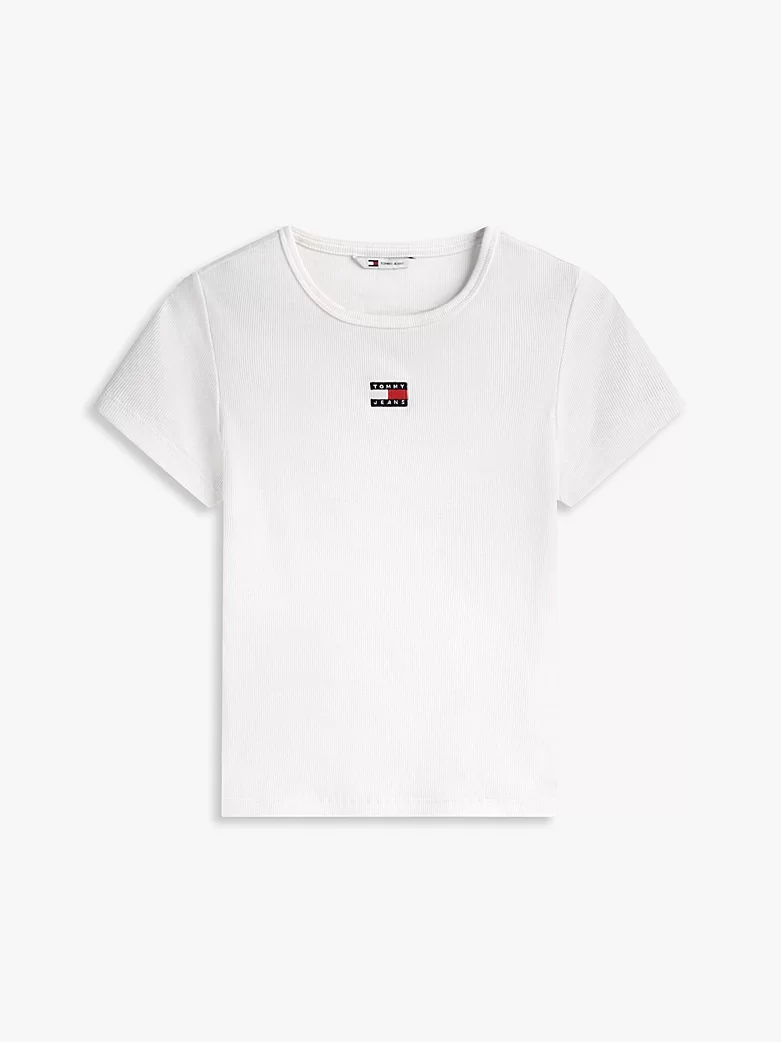 Tommy Jeans TJW SLIM BADGE RIB TEE Kadın Beyaz T-shirt DW0DW17881YBL