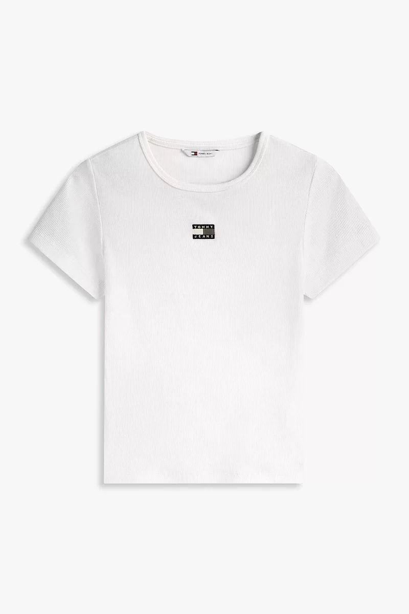 Tommy Jeans TJW SLIM BADGE RIB TEE Kadın Beyaz T-shirt DW0DW17881YBL