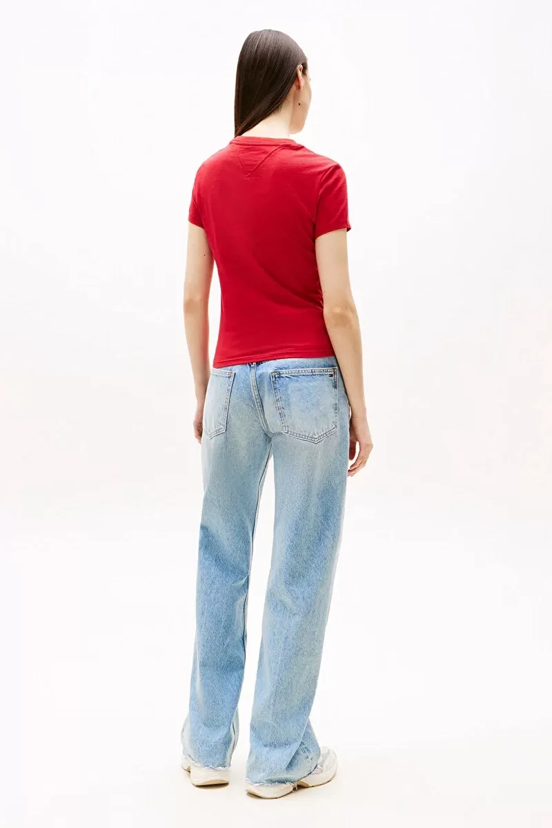 Tommy Jeans TJW SLIM TJ US LINEAR SS TEE Kadın Kırmızı T-shirt DW0DW21422XLE