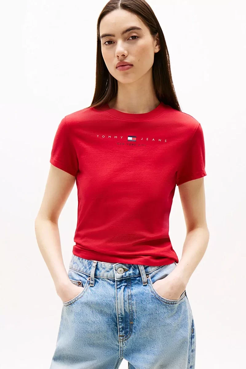 Tommy Jeans TJW SLIM TJ US LINEAR SS TEE Kadın Kırmızı T-shirt DW0DW21422XLE