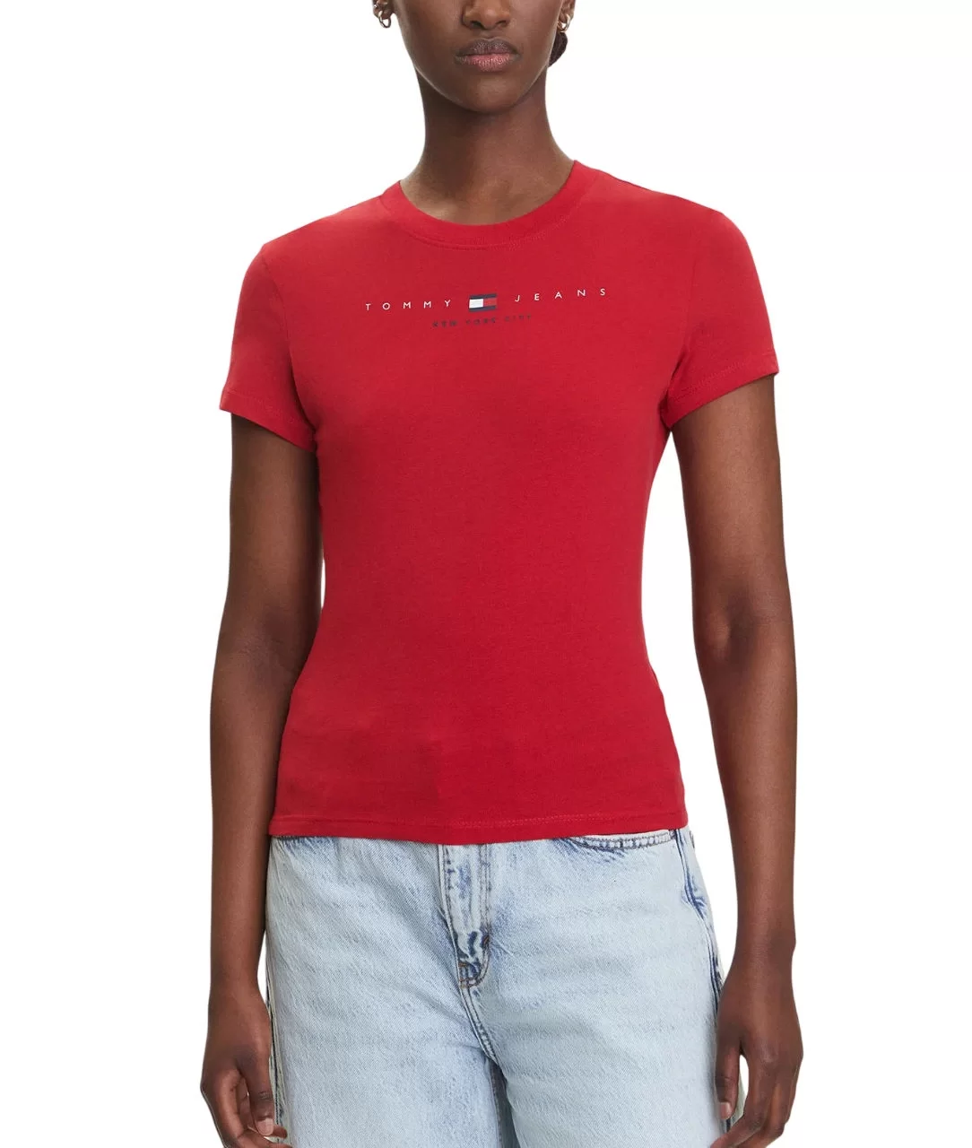 Tommy Jeans TJW SLIM TJ US LINEAR SS TEE Kadın Kırmızı T-shirt DW0DW21422XLE
