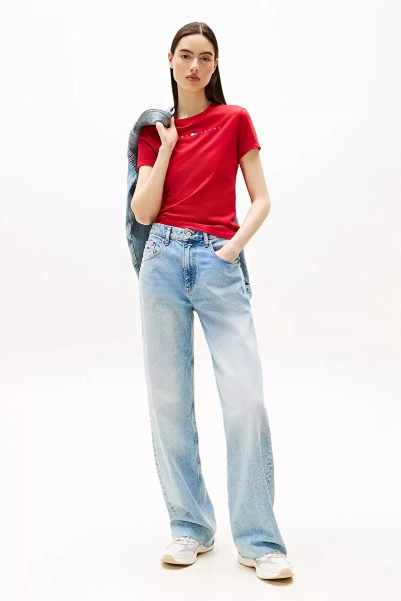 Tommy Jeans TJW SLIM TJ US LINEAR SS TEE Kadın Kırmızı T-shirt DW0DW21422XLE