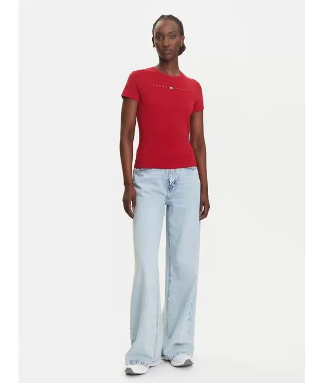 Tommy Jeans TJW SLIM TJ US LINEAR SS TEE Kadın Kırmızı T-shirt DW0DW21422XLE