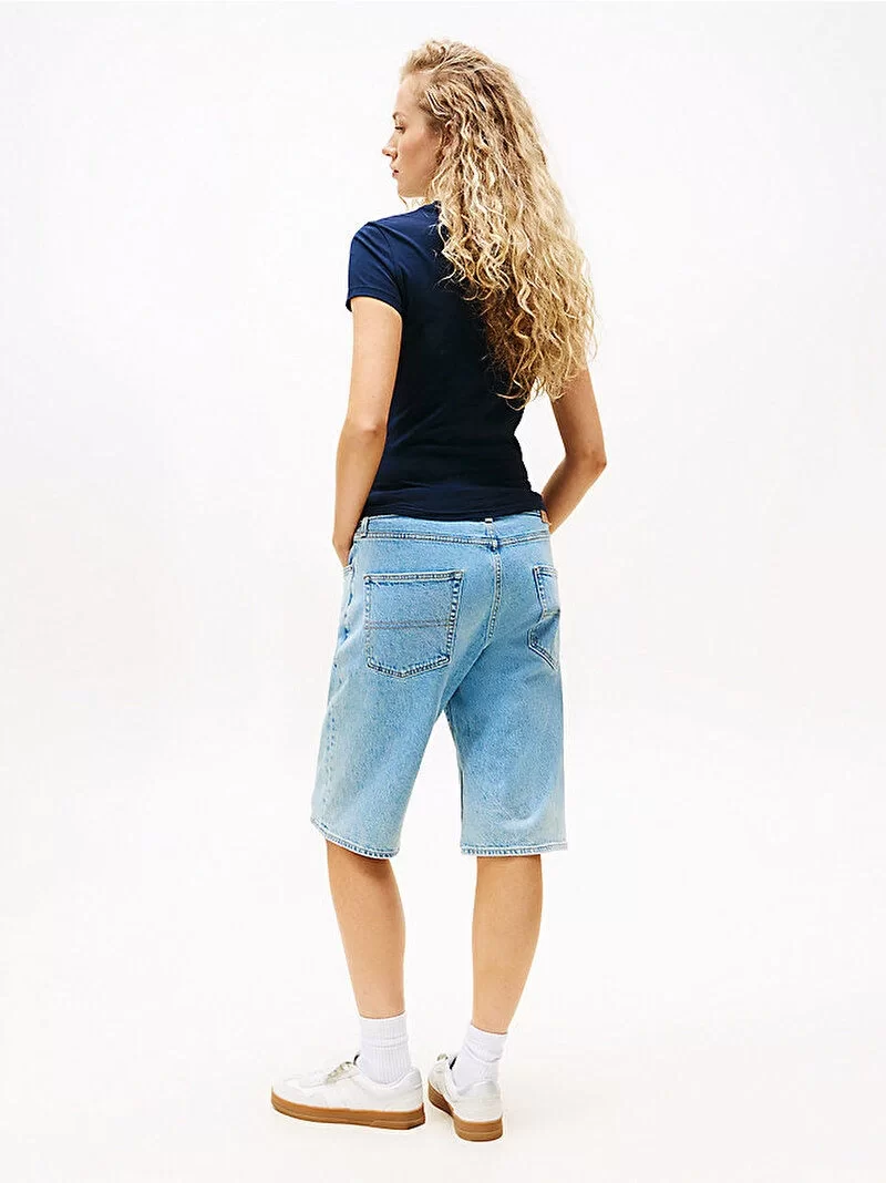 Tommy Jeans TJW SLIM TJ US LINEAR SS TEE Kadın Mavi T-shirt DW0DW21422C1G