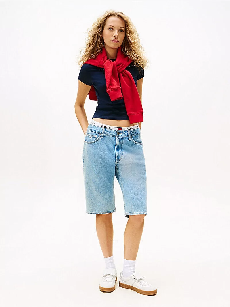 Tommy Jeans TJW SLIM TJ US LINEAR SS TEE Kadın Mavi T-shirt DW0DW21422C1G