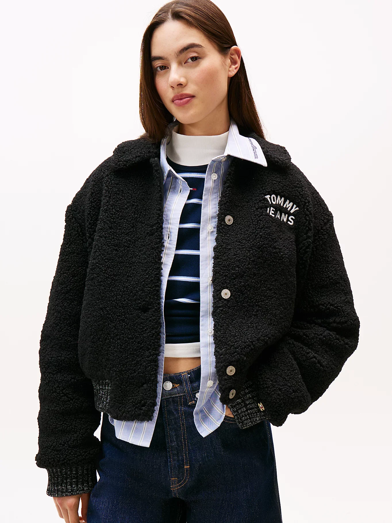 Tommy Hilfiger TJW Teddy Kolej Stili Bomber Kadın Siyah Ceket DW0DW21666BDS