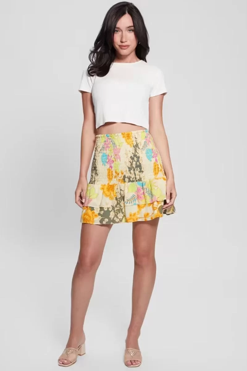 Guess TONI SMOCKED SKIRT Kadın Çok Renkli Etek W4YD0TWEVD2-P23L