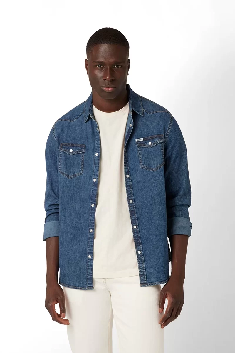 Guess Truckee L/S Shırt Erkek Mavi Gömlek M4YH02D3PF6-SAFI