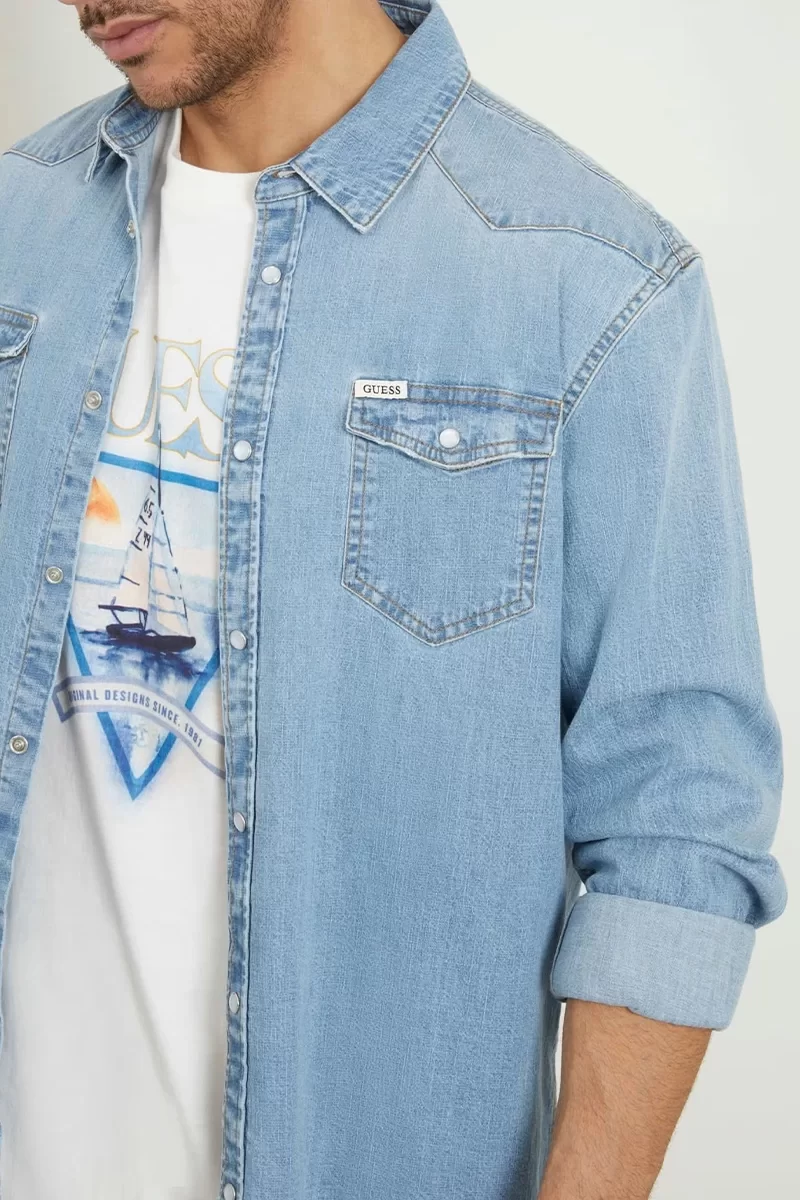 Guess Truckee L/S Shırt Erkek Mavi Gömlek M4GH02D3PF5-M3D1