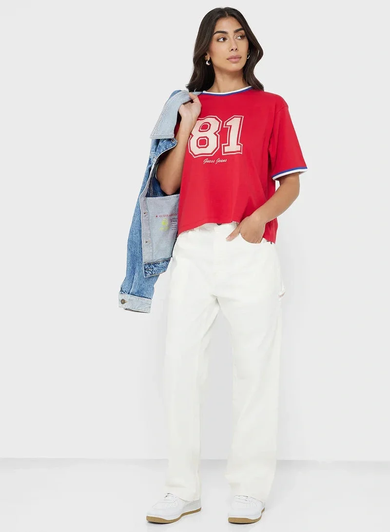 uess Jeans Kadın Kırmızı Boxy Fit T-Shirt W5YI19K8HM0-G585