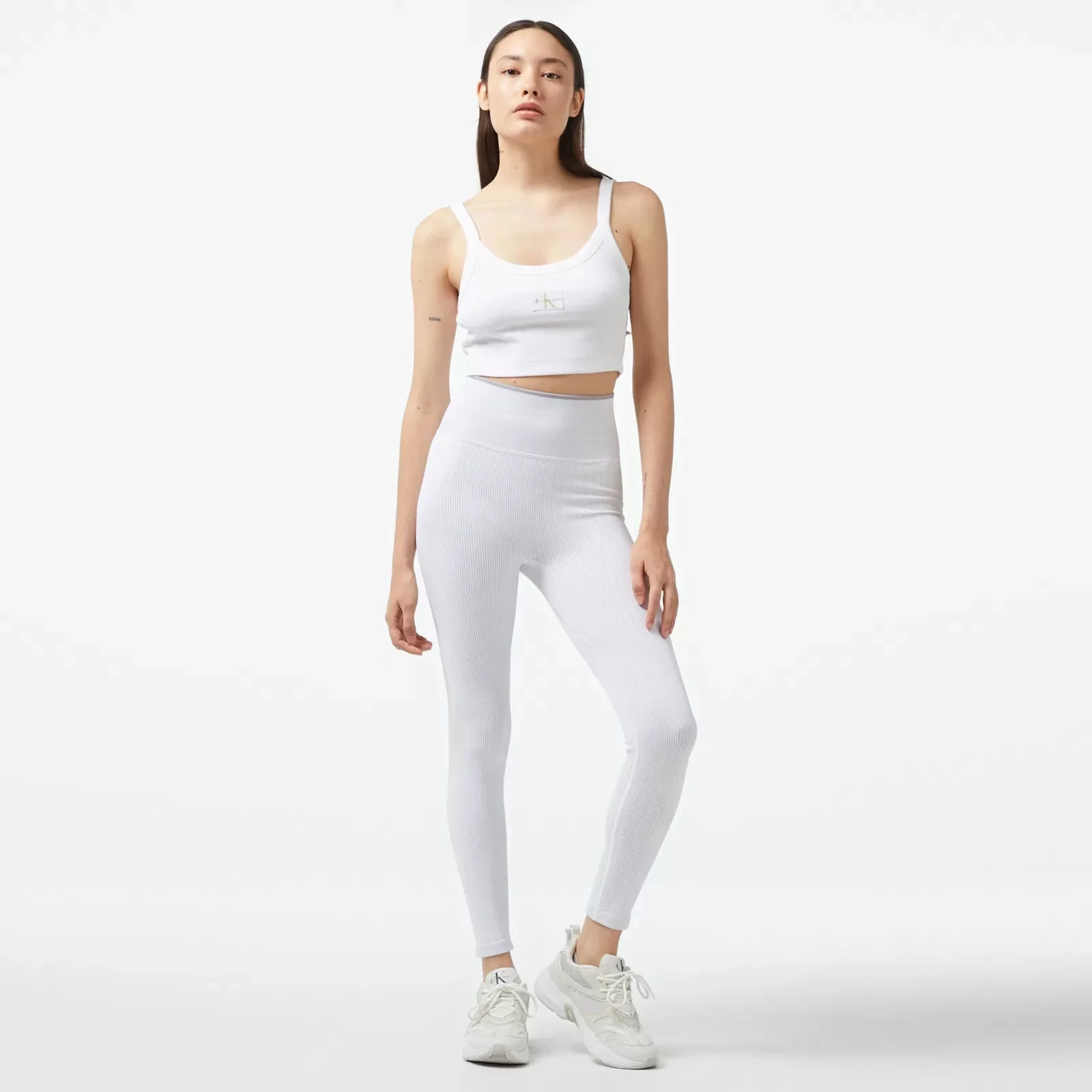 Calvin Klein Kadın Beyaz Yüksek Bel Slim Fit Tayt