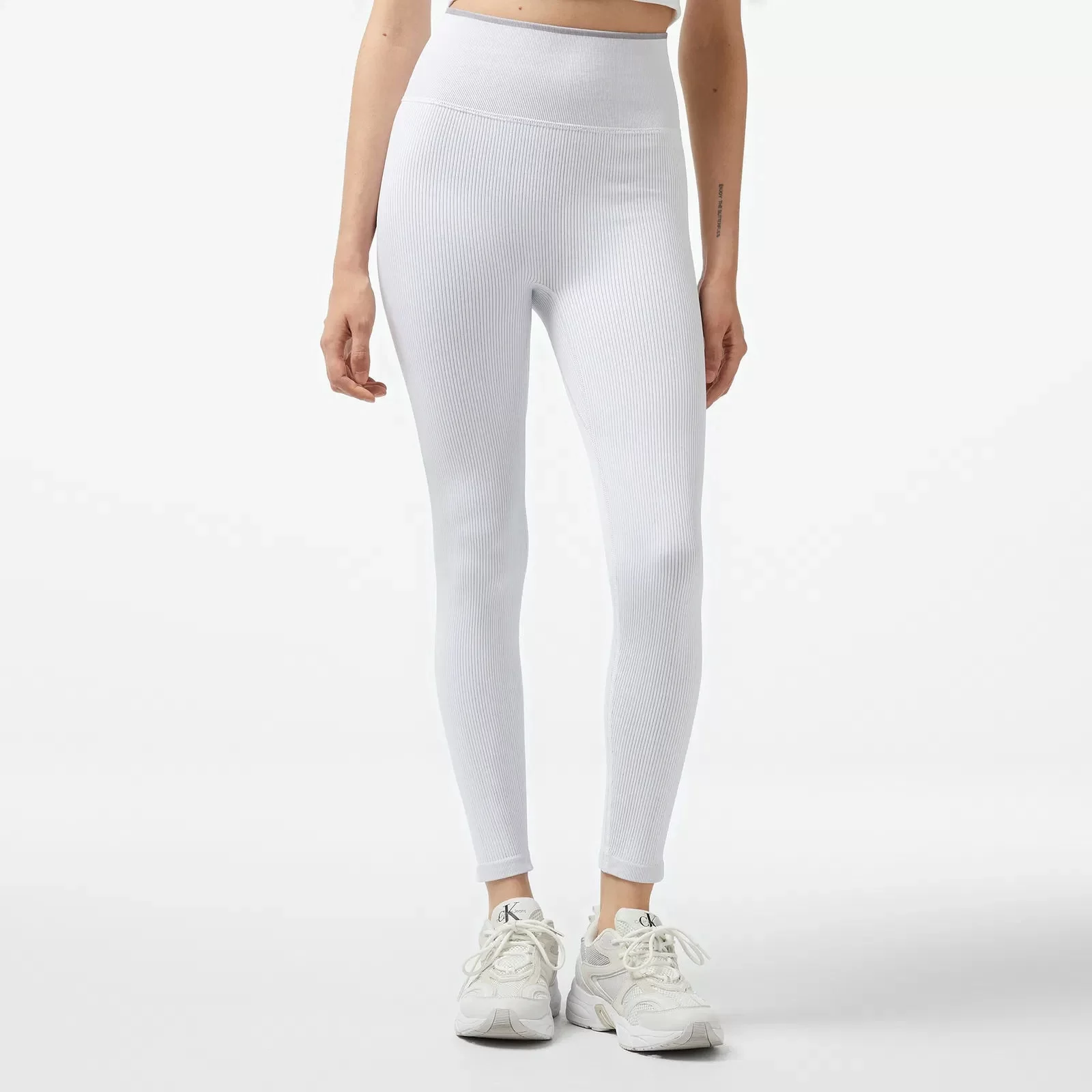Calvin Klein Kadın Beyaz Yüksek Bel Slim Fit Tayt