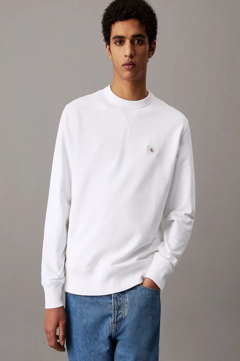 CK Jeans WOVEN LABEL CREW NECK Erkek  Sweatshirt J30J327115-YAF