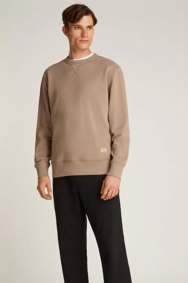 CK Jeans WOVEN LABEL CREW NECK Erkek  Sweatshirt J30J327115-PFW