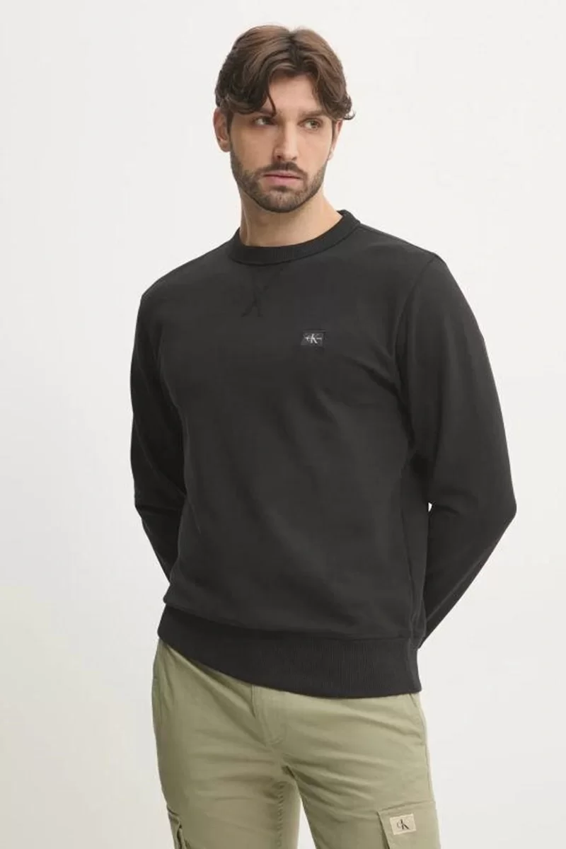 CK Jeans WOVEN LABEL CREW NECK Erkek  Sweatshirt J30J327115-BEH