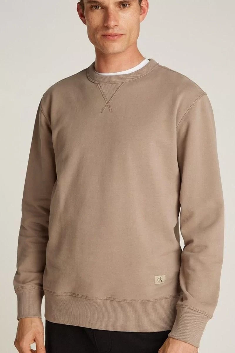 CK Jeans WOVEN LABEL CREW NECK Erkek  Sweatshirt J30J327115-PFW