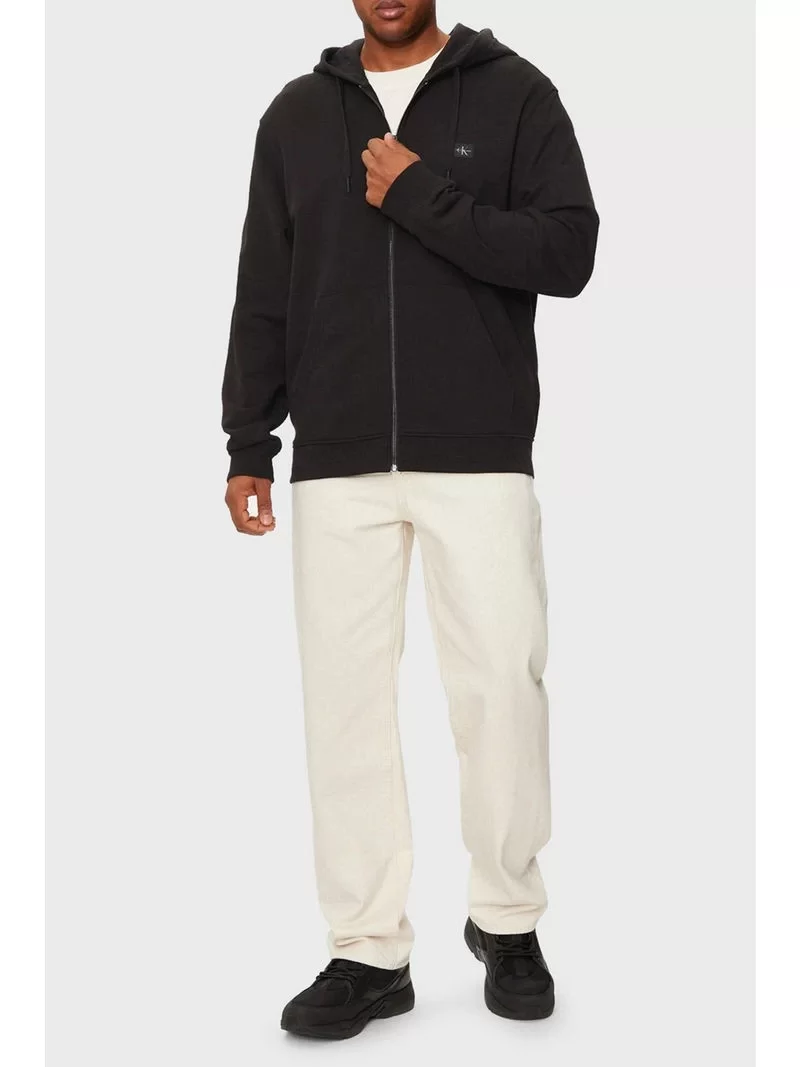 CK Jeans WOVEN LABEL ZIP THROUGH HOODIE Erkek Siyah Eşofman Üstü J30J326858-BEH
