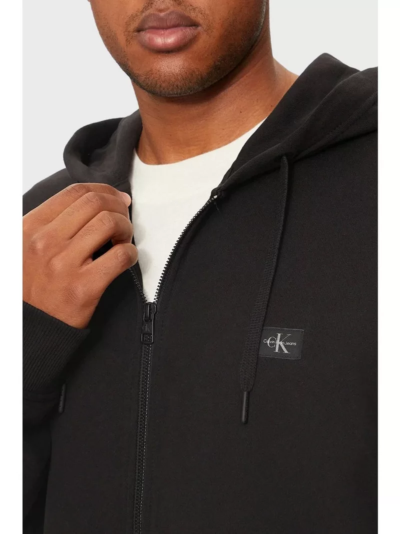 CK Jeans WOVEN LABEL ZIP THROUGH HOODIE Erkek Siyah Eşofman Üstü J30J326858-BEH
