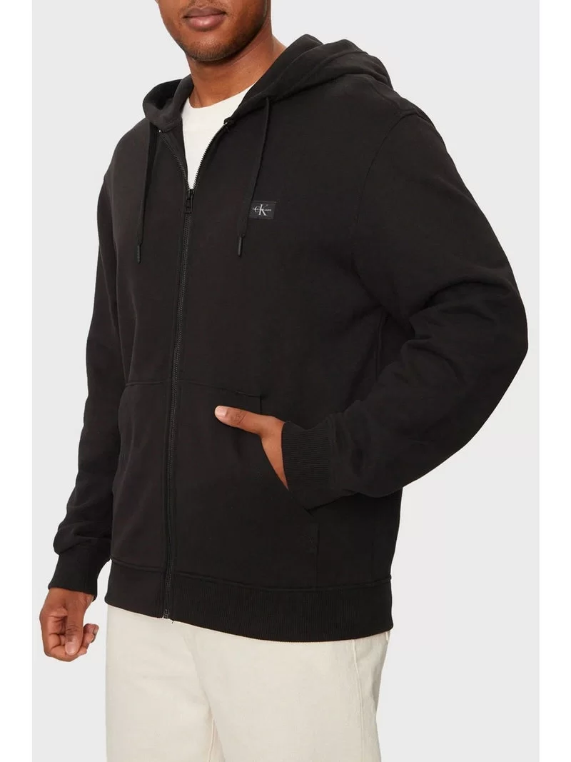 CK Jeans WOVEN LABEL ZIP THROUGH HOODIE Erkek Siyah Eşofman Üstü J30J326858-BEH