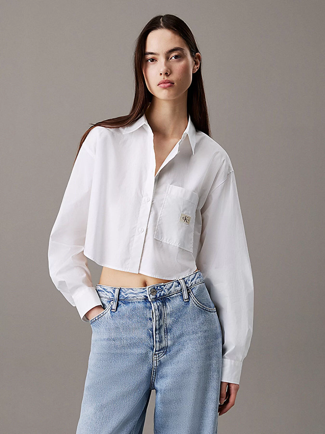 CK Jeans WOVEN LABEL CROPPED SHIRT Kadın  Gömlek J20J225078-YAF
