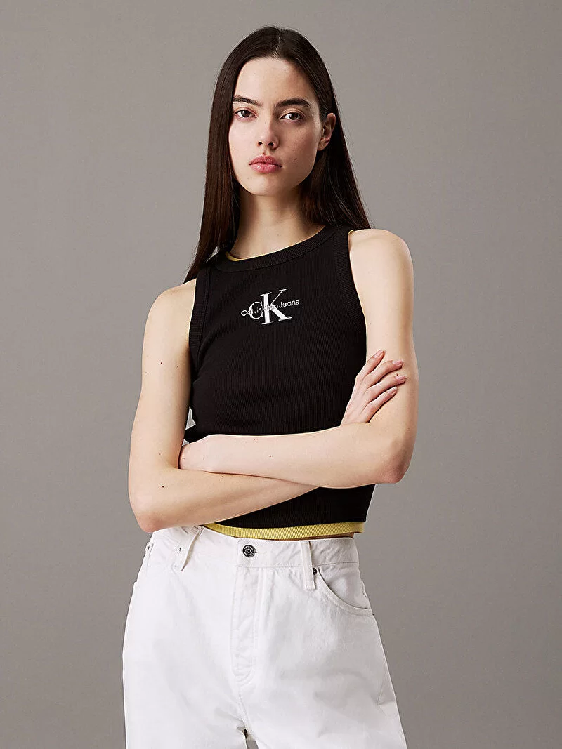 CK Jeans MONOLOGO RIB TANK TOP Kadın  Atlet J20J225301-BEH