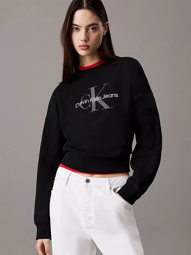 CK Jeans  Monogram Logo Relaxed Kadın Siyah Sweatshirt LV047B234G-UB1