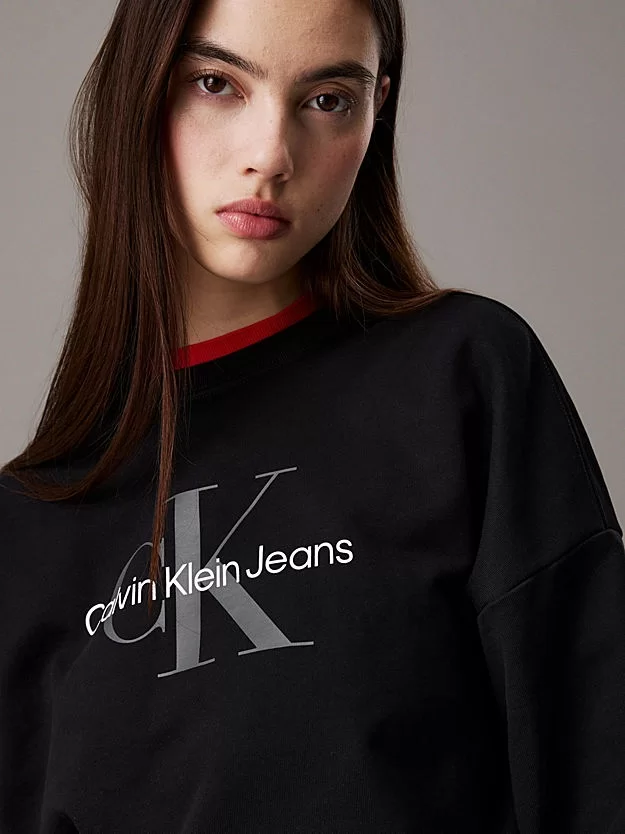 CK Jeans  Monogram Logo Relaxed Kadın Siyah Sweatshirt LV047B234G-UB1