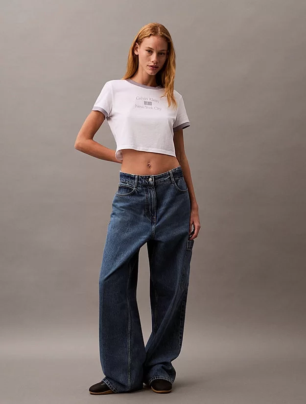 CK Jeans SS DRAPEY JERSEY CROP TEE Kadın  T-shirt LV047B808G-VVC