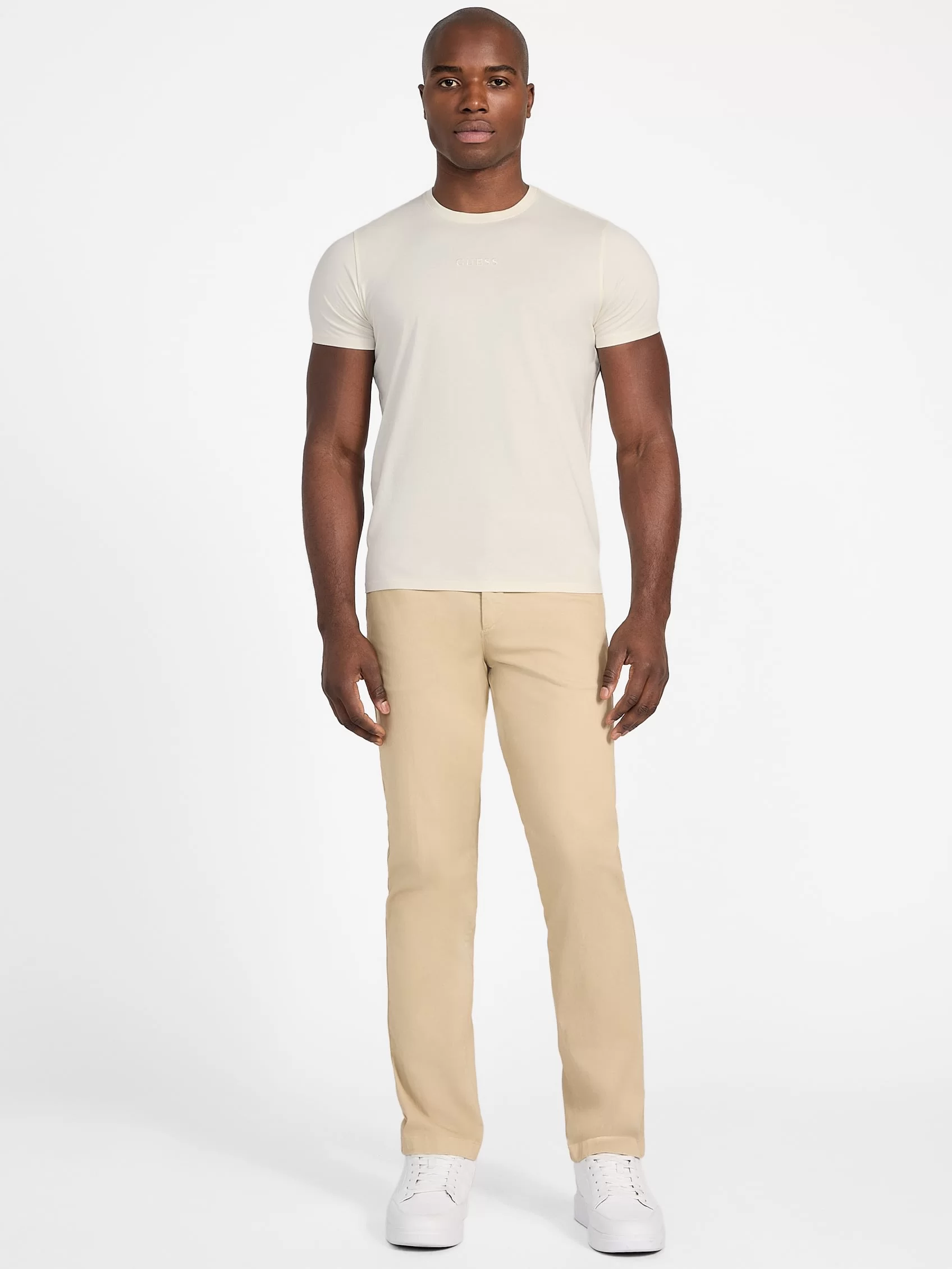 Guess SS GUESS EMB PIMA CREW Erkek Bej T-shirt M4GP39K7HD0-G1V7