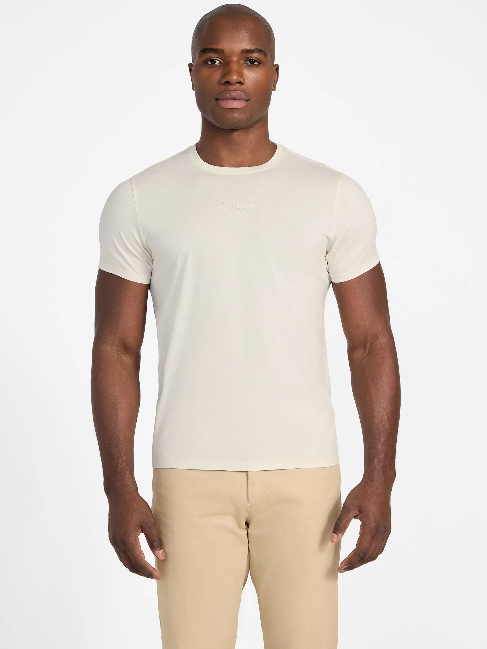 Guess SS GUESS EMB PIMA CREW Erkek Bej T-shirt M4GP39K7HD0-G1V7
