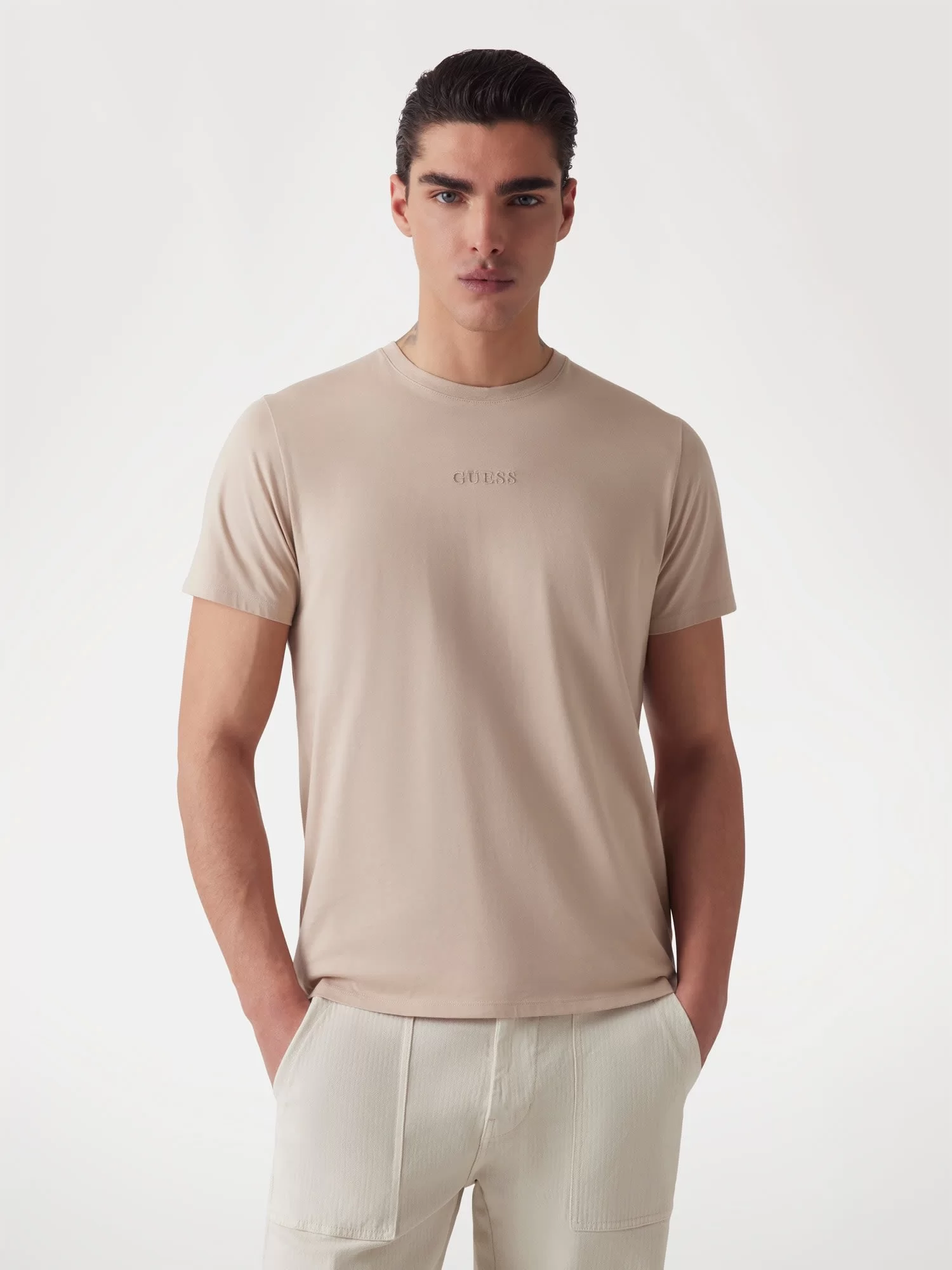Guess Ss Guess Emb Pıma Crew Erkek Bej T-Shirt M4GP39K7HD0-NMD