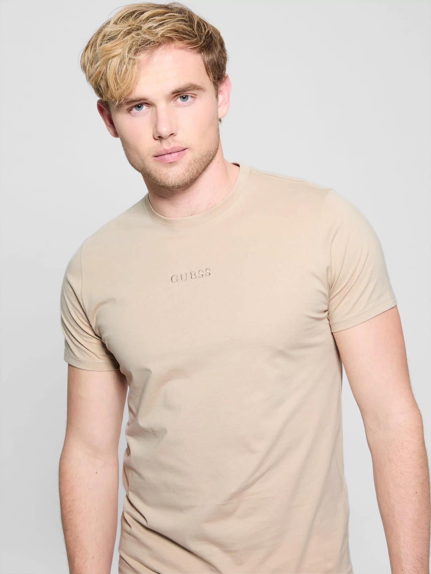 Guess Ss Guess Emb Pıma Crew Erkek Bej T-Shirt M4GP39K7HD0-NMD