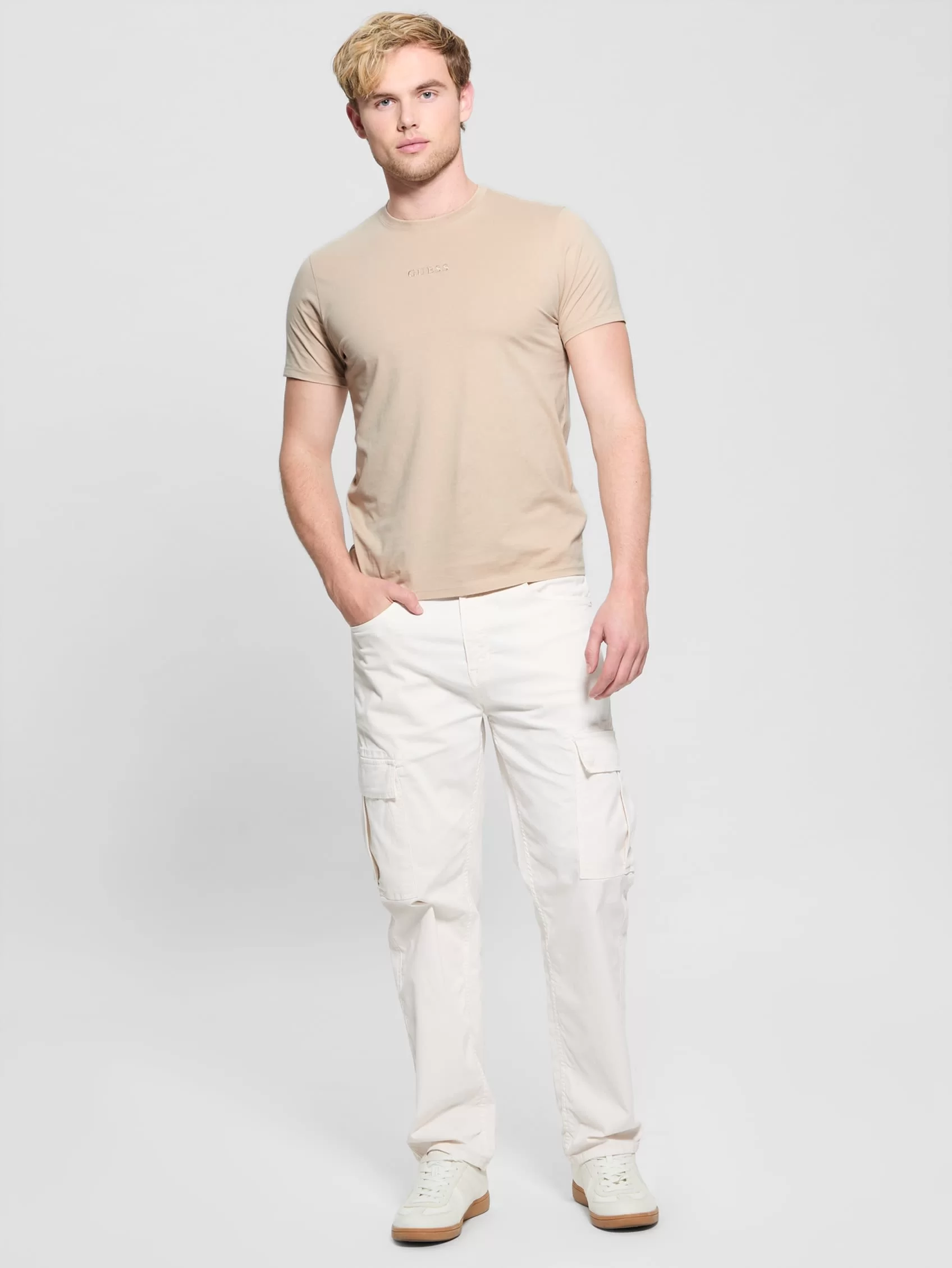Guess Ss Guess Emb Pıma Crew Erkek Bej T-Shirt M4GP39K7HD0-NMD