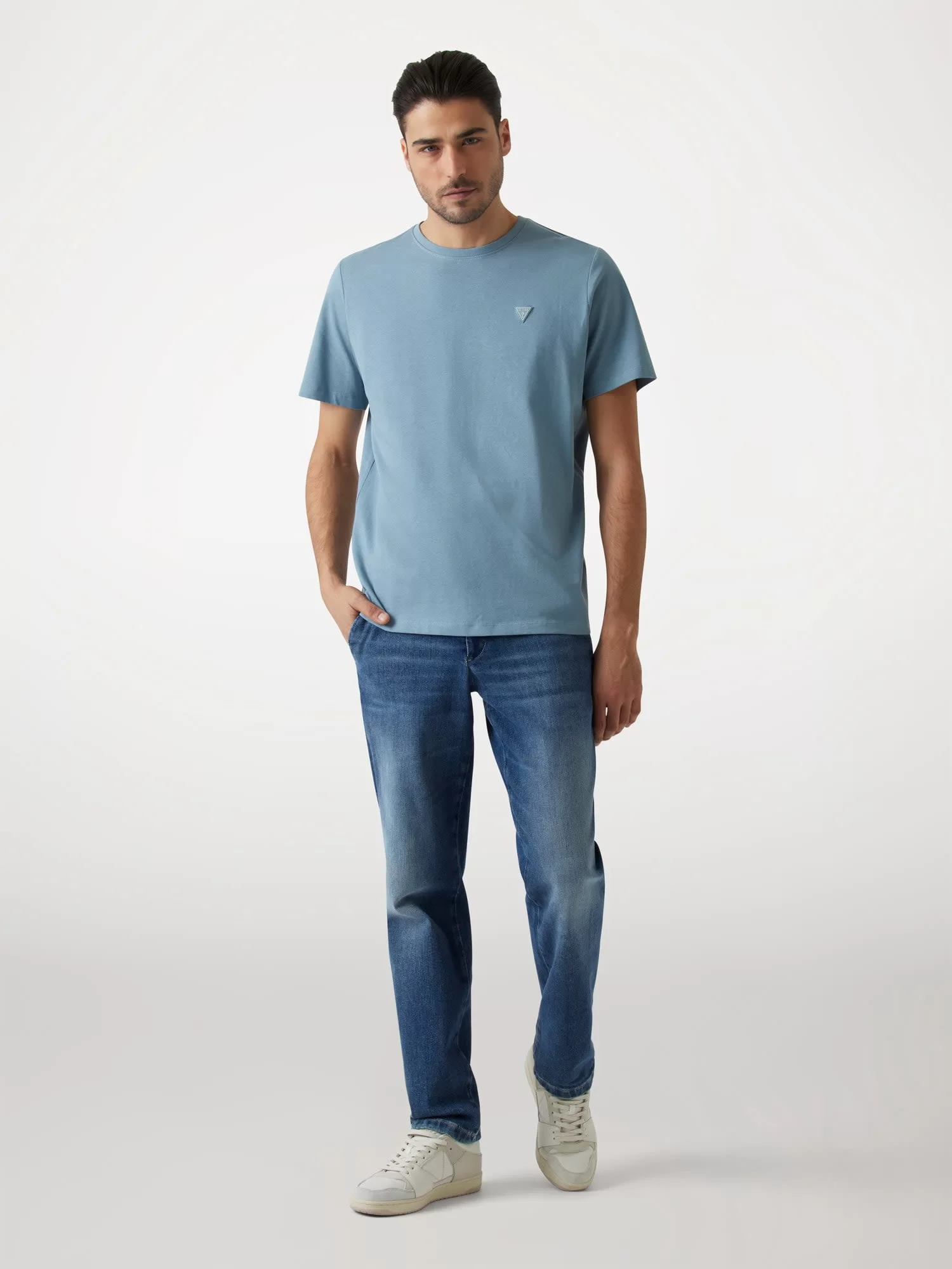 Guess SS CN PATCH TEE Erkek Mavi T-shirt M4YI0AKCCM1-G7DV