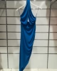 CROSS HALTER SIDE DRAPE GOWN INDIGO BUNTING